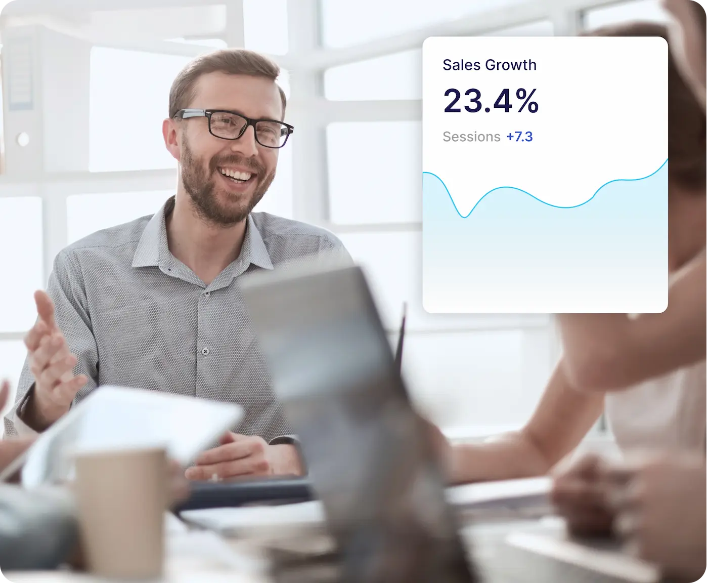 Person Smiling with Sales Growth