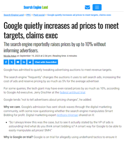Google Increases Ad Prices To Meet Targets