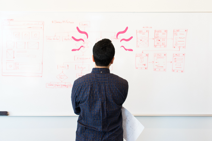 QueryClick Employee Looking at Whiteboard